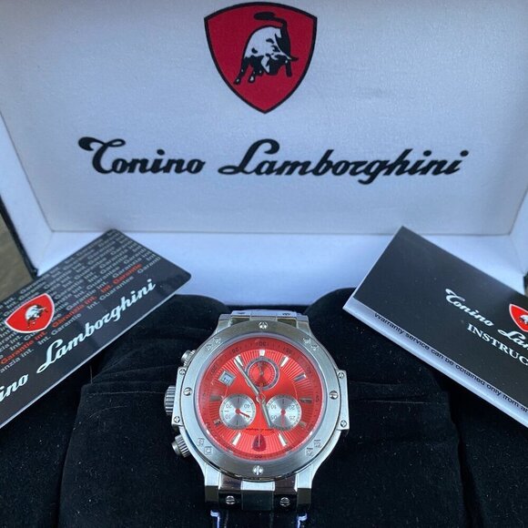 NEW Tonino Lamborghini Men's Chronograph Diamond Bezel Leather Strap Watch - Picture 6 of 16